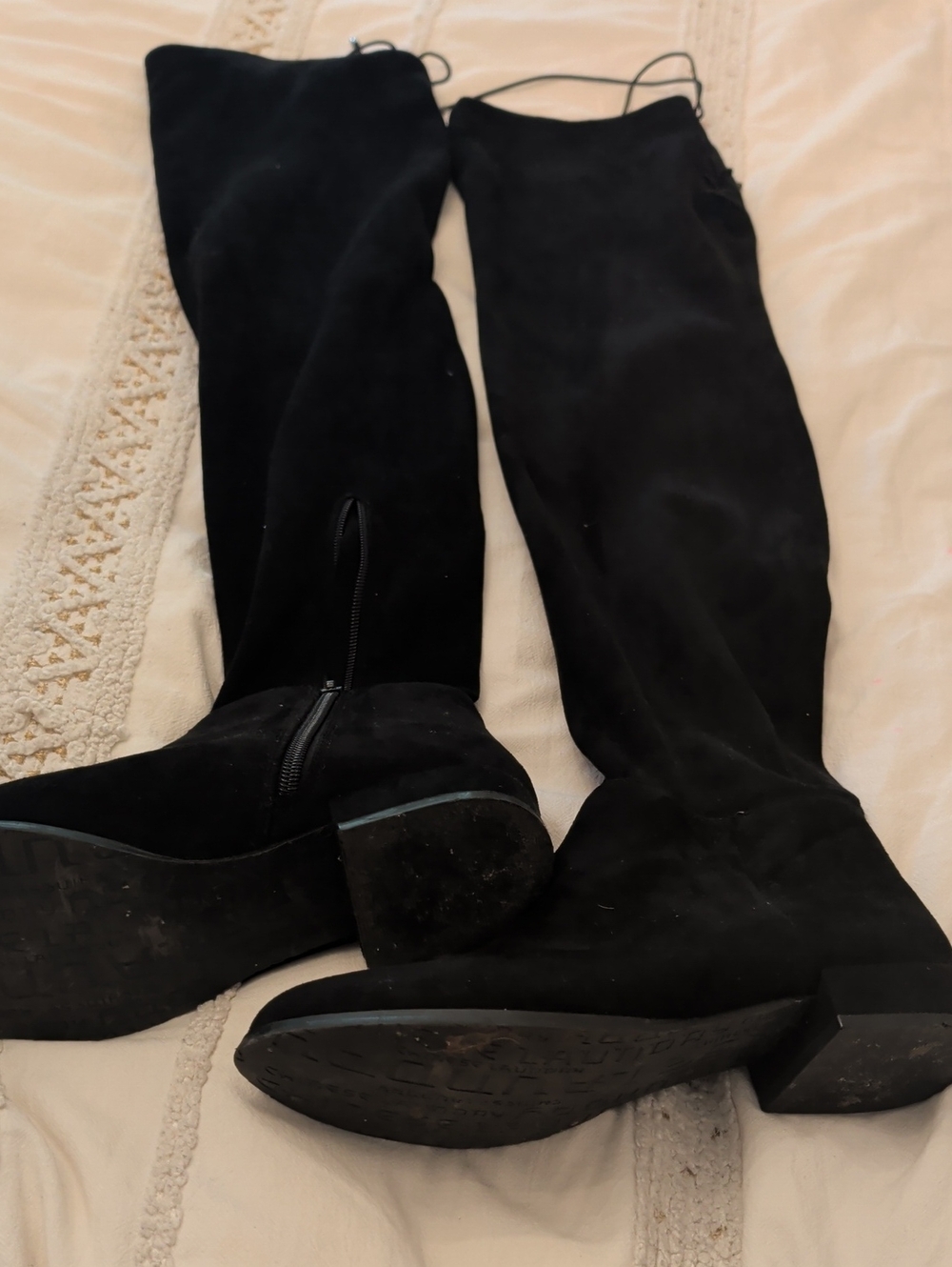 Chinese Laundry Black Over-the-Knee Suede Boots with Tie Detail